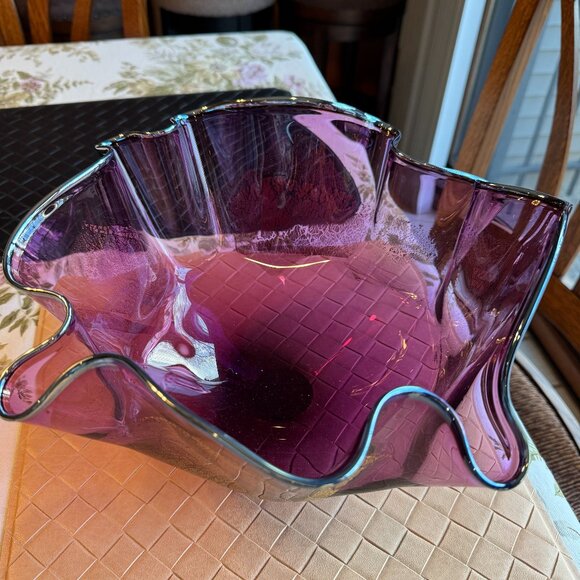 Matthew Buechner Thames Glass Amethyst Bowl with Gold & Silver Signed Rare 1997 - Picture 3 of 10